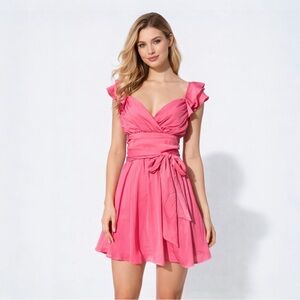 American Threads Pink Ruffle Mini Dress Size S Romantic